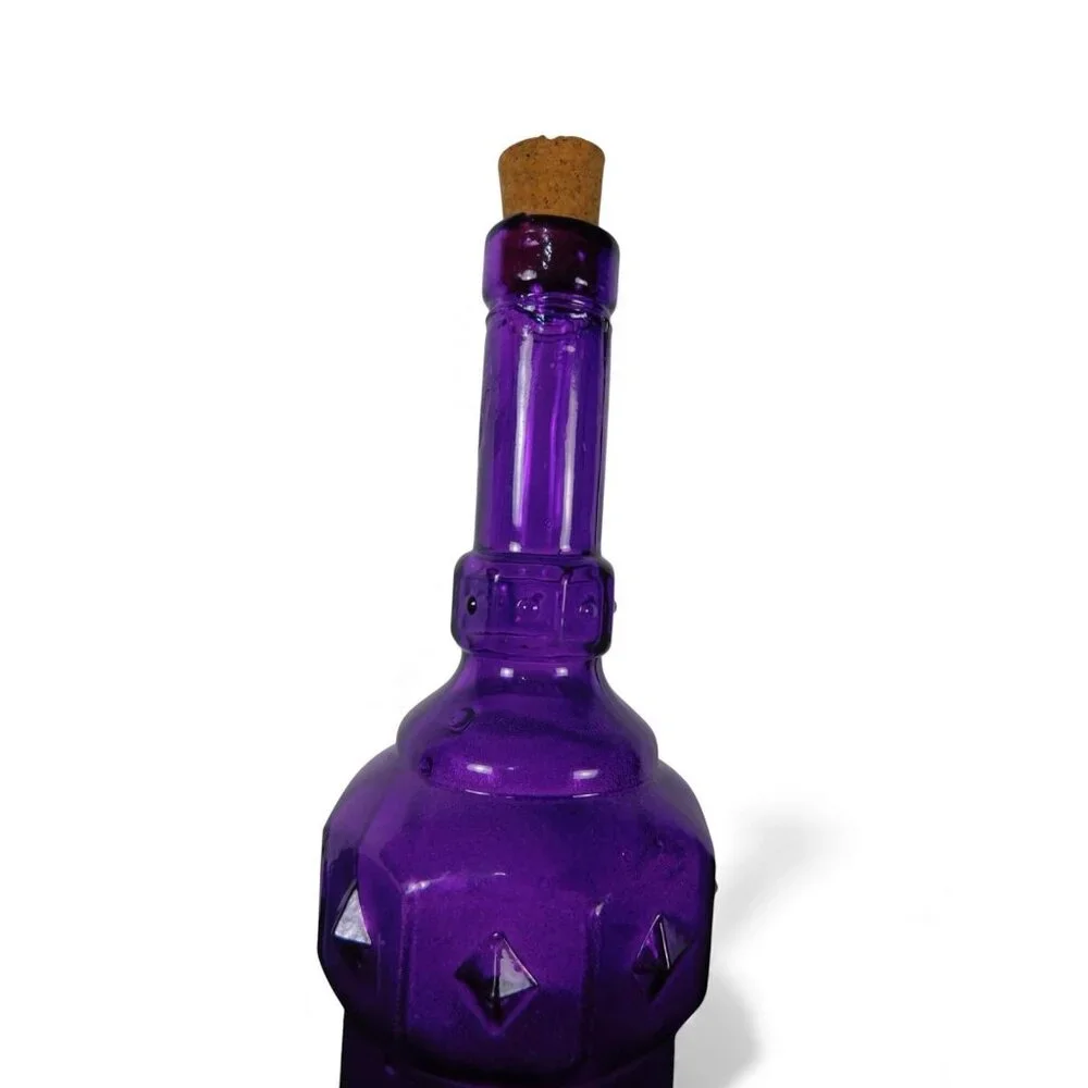 Purple Decorative Glass Bottle with Leather Carry Strap